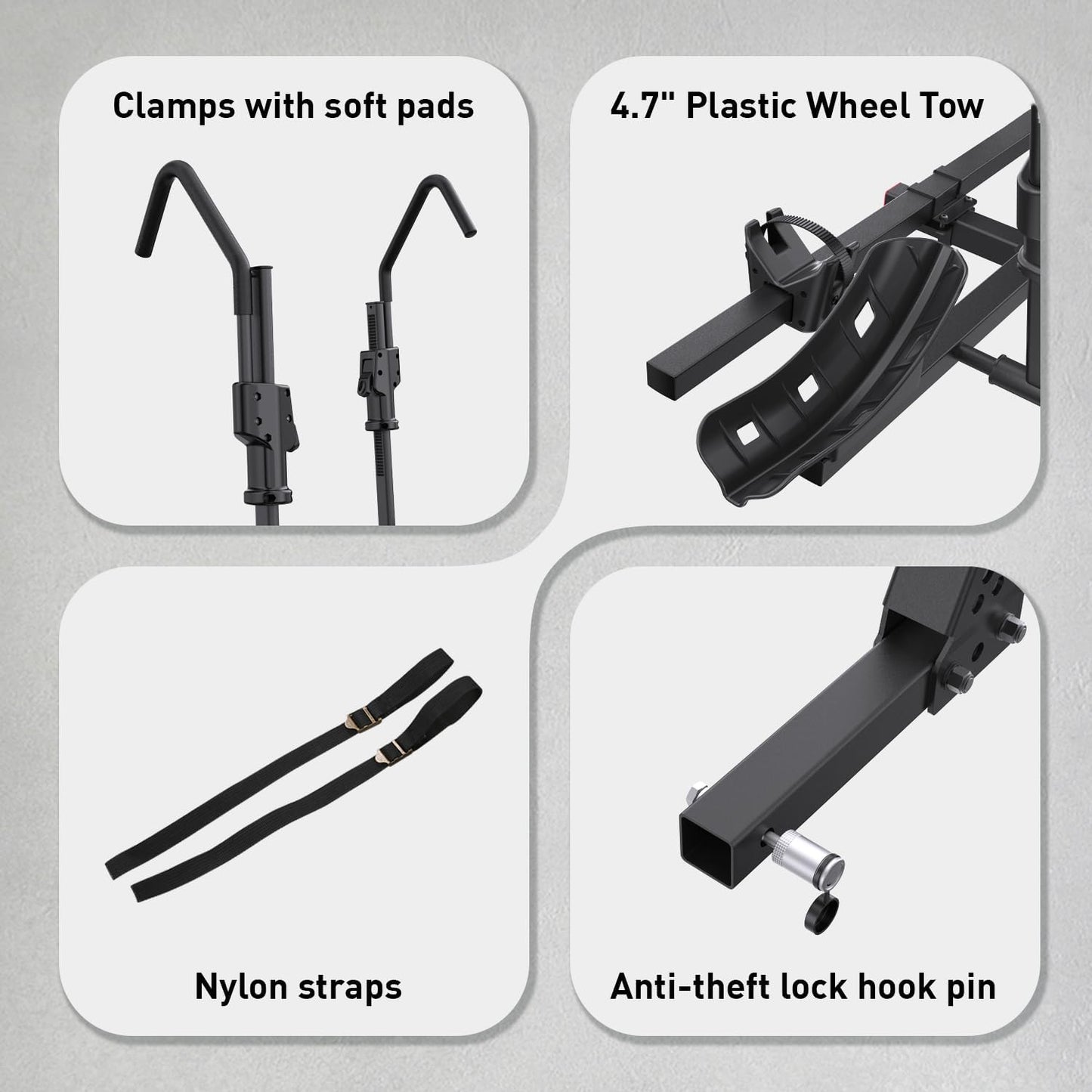 Wheel-Mount 2-Bike Platform Rack Hitch – No Frame Contact Bike Carrier for Car SUV Truck, 200Lbs Heavy Duty for 4.7" Fat Tire E-Bikes, 2" Receiver Tilting Folding Black