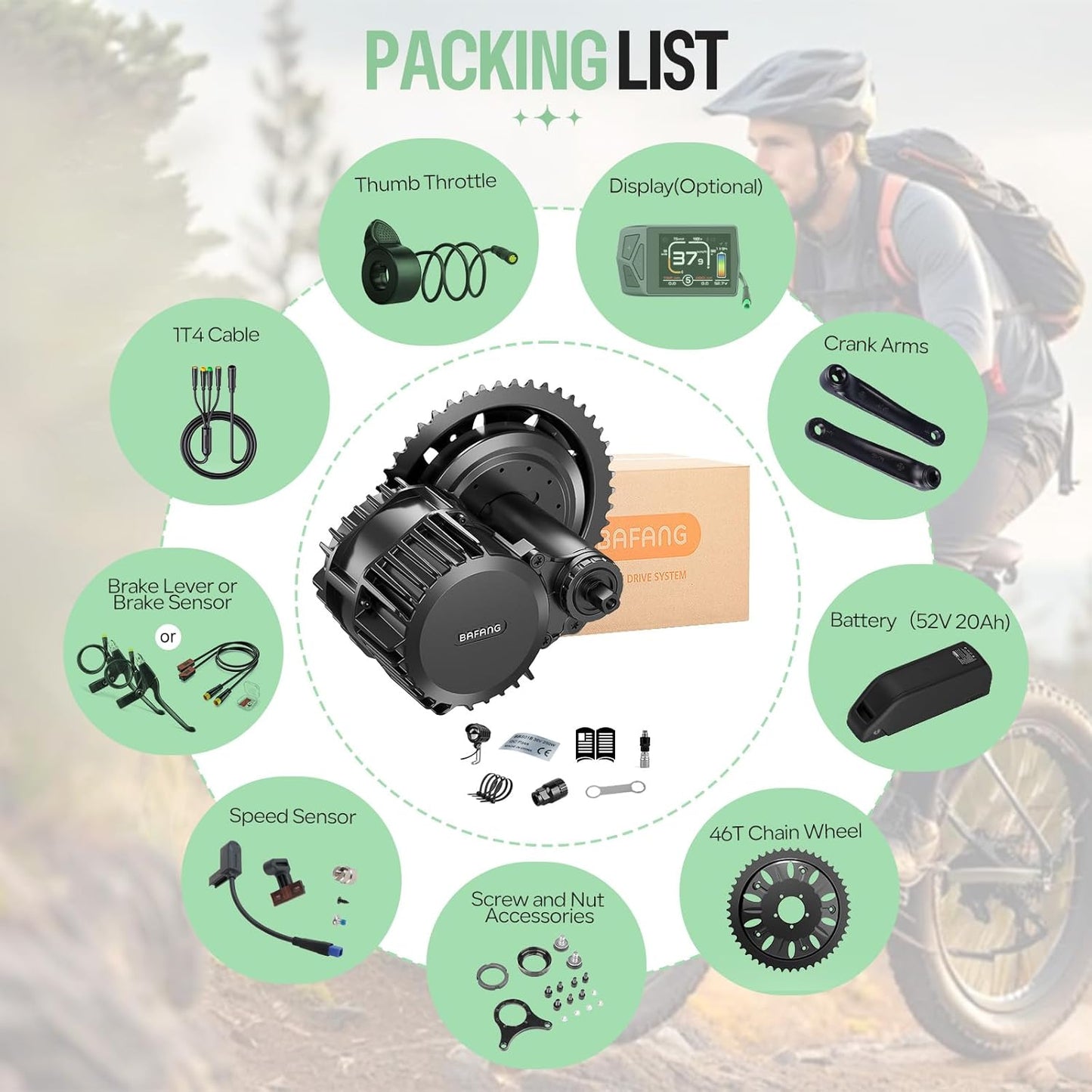 BAFANG BBSHD 1000W 52V Mid Drive E-Bike Conversion Kit | 68MM Bottom Bracket with Display Options & 20Ah Battery | High-Power Electric Mountain Bike Motor Kit