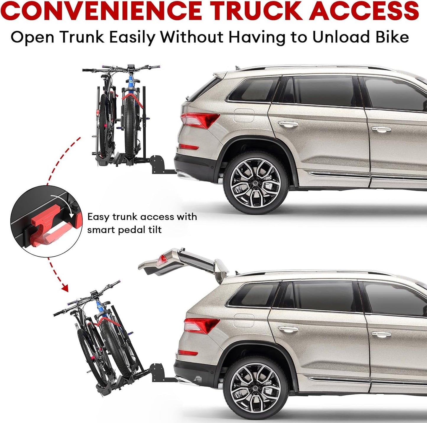 170lbs Bike Rack with Ramp – Foldable Ebike Carrier for 2 Heavy E-Bikes, Fat Tire up to 5", Fits 2" Hitch SUV RV Trailer