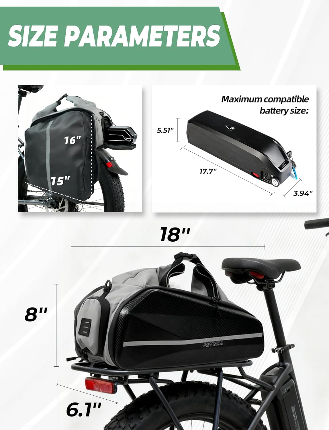 40L Ebike Battery Bag - Waterproof Hard Shell Rear Rack Bag with Reflective Strips & Shoulder Straps for E-Bikes