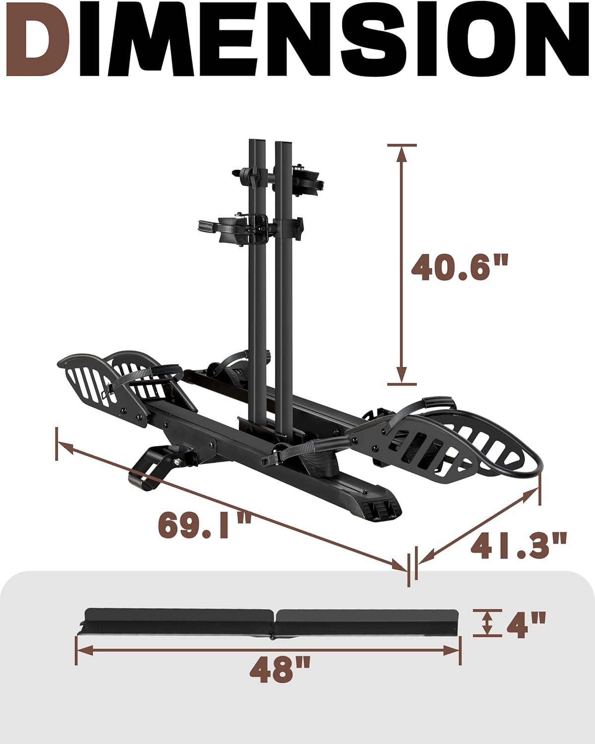 E-Bike Rack with Ramp – 200 lbs Capacity Hitch 2 Bike Rack, Foldable Platform Carrier for Cars Trucks SUVs Minivans, Up to 5" Fat Tire, 2" Receiver