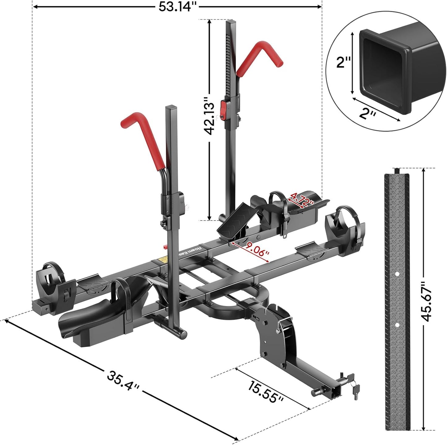 170lbs Bike Rack with Ramp – Foldable Ebike Carrier for 2 Heavy E-Bikes, Fat Tire up to 5", Fits 2" Hitch SUV RV Trailer