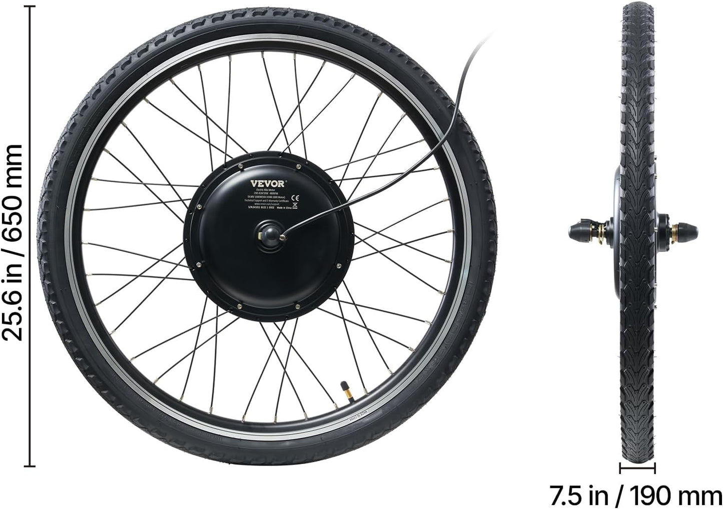 1000W Electric Bike Conversion Kit with LCD & PAS - 48V Front Hub Motor