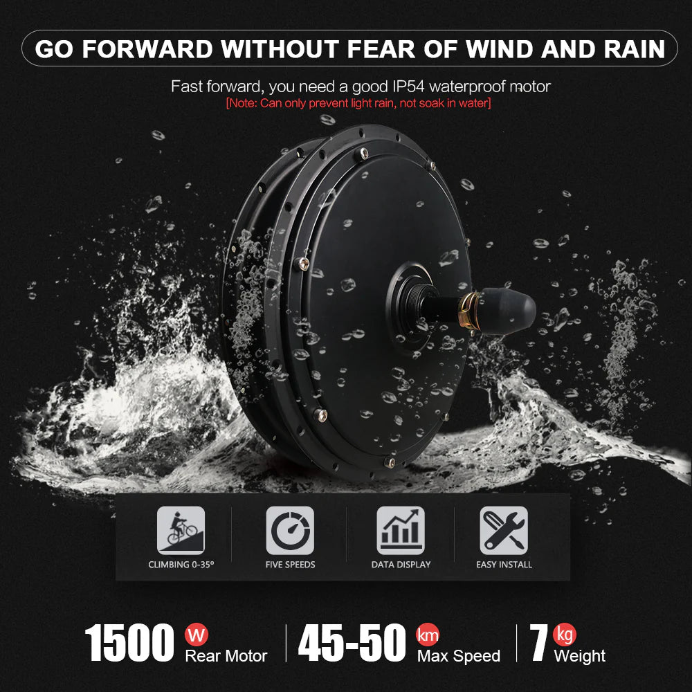 48V 1500W E-Bike Conversion Kit with KT-35A Sine Wave Controller, LCD Display & Tire