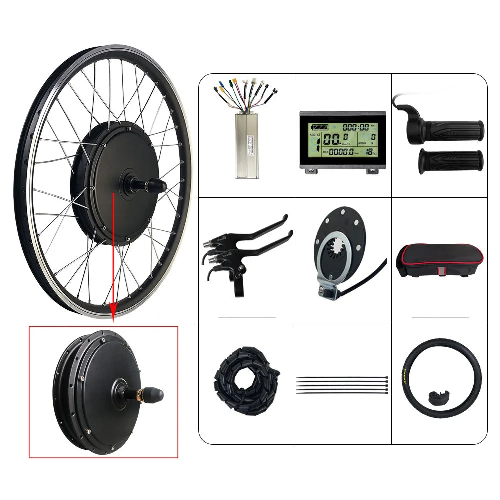 48V 1500W E-Bike Conversion Kit with KT-35A Sine Wave Controller, LCD Display & Tire