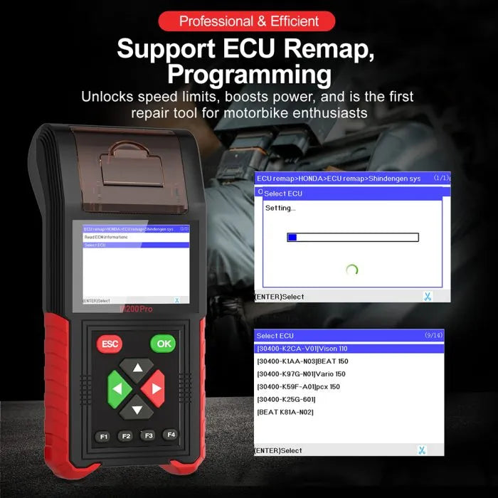JDiag M200 Pro Diagnostic Scanner with Honda ECU Remap, Battery Tester ABS System Fault Codes For Universal Motorcycle
