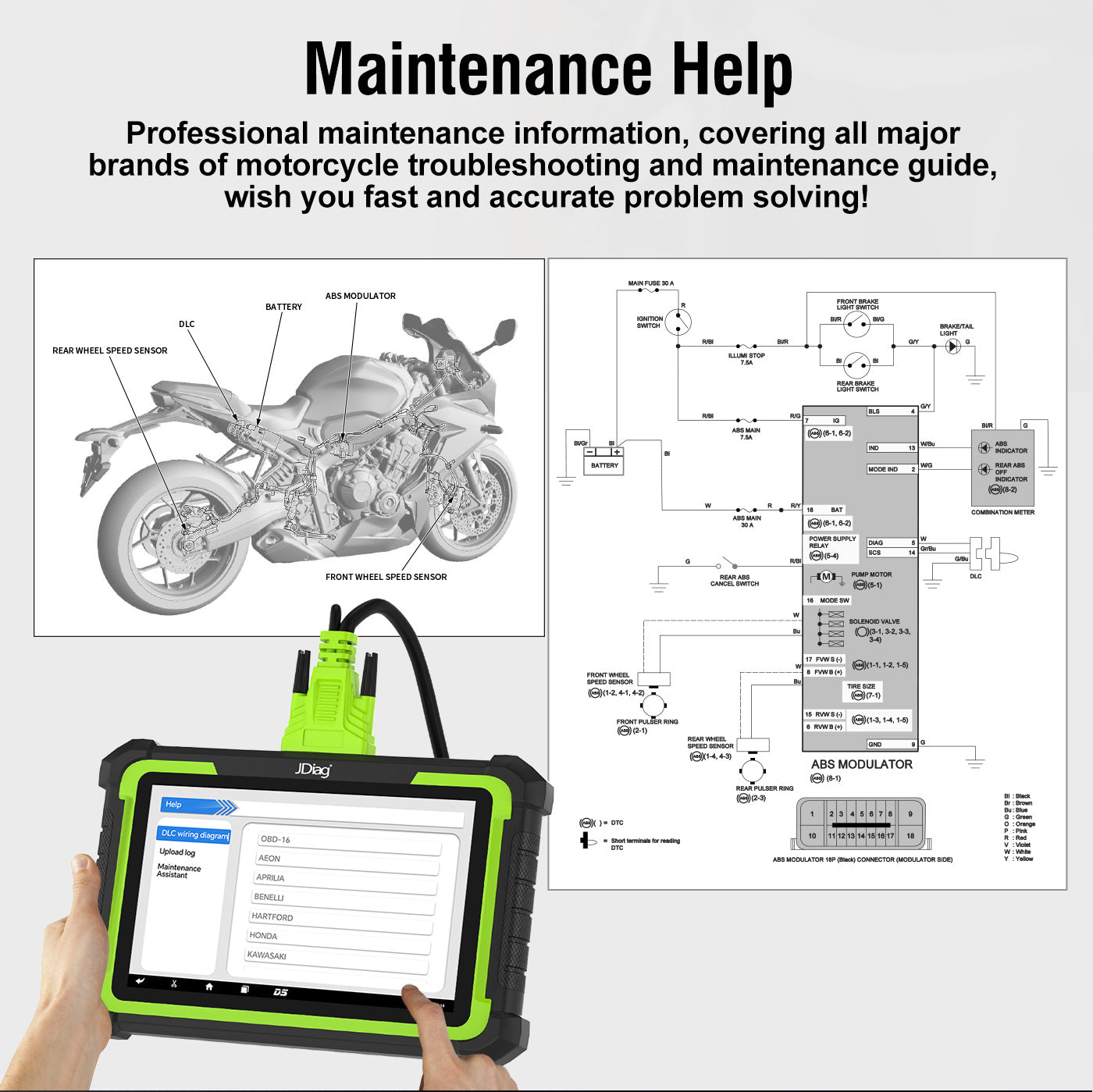 JDiag M400 Motorcycle Diagnostic OBD2 Scanner For Universal Motorcycle 8.0 inch