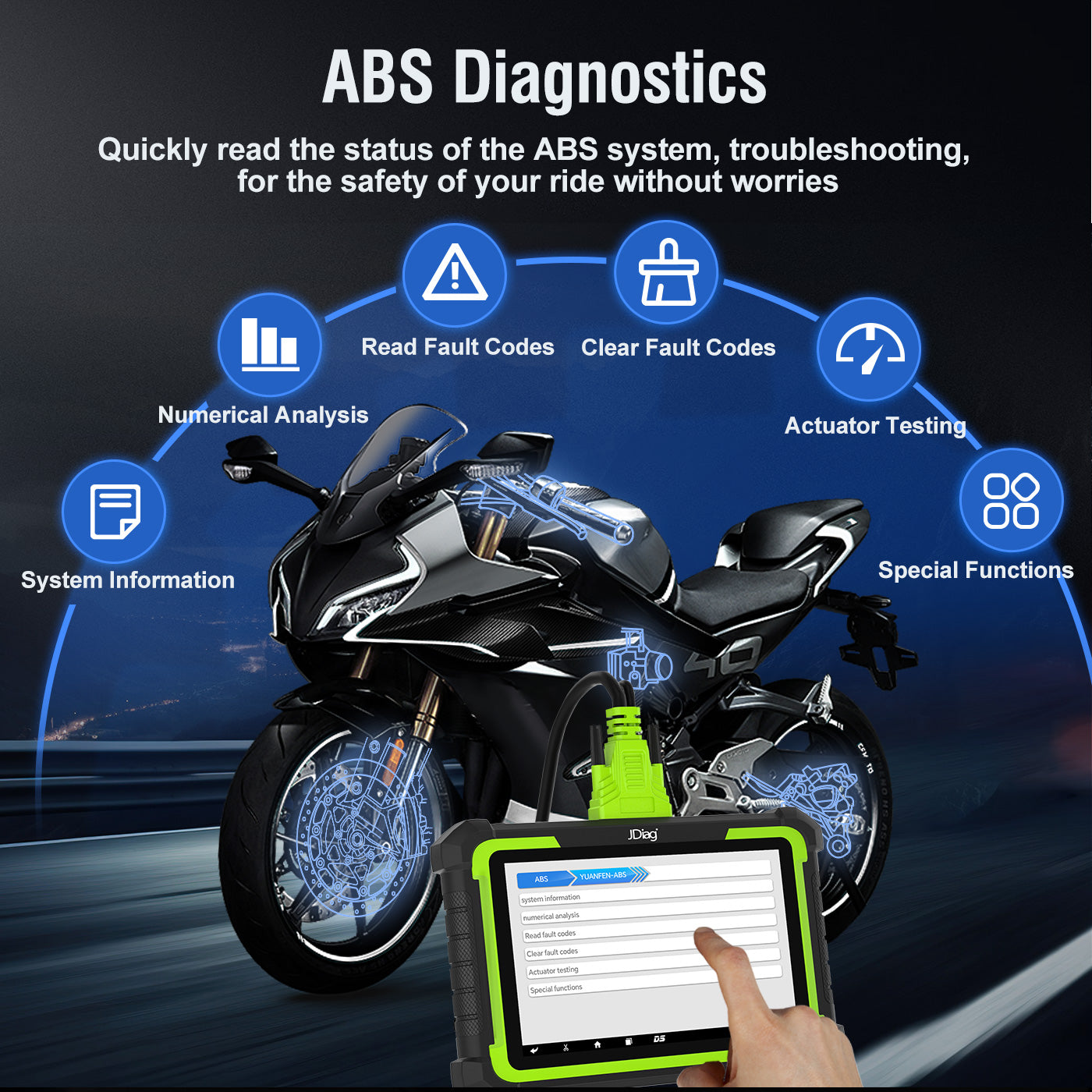 JDiag M400 Motorcycle Diagnostic OBD2 Scanner For Universal Motorcycle 8.0 inch