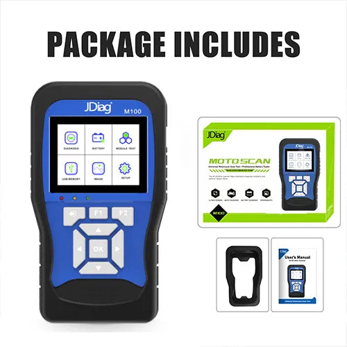 JDiag M100 OBD Motorcycle Multi-Language Diagnostic Scanner, Battery tester for motorcycle, Code Reader for Honda Kawasaki Yamaha Suzuki
