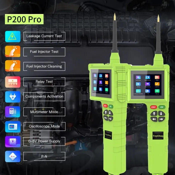 Topdiag P200 Pro Power Circuit Probe Kit 9V-48V Circuit Systems 2025 Automotive Master Edition Circuit Tester Multimeter/Oscilloscope/Fuel Injector Tester/Activating